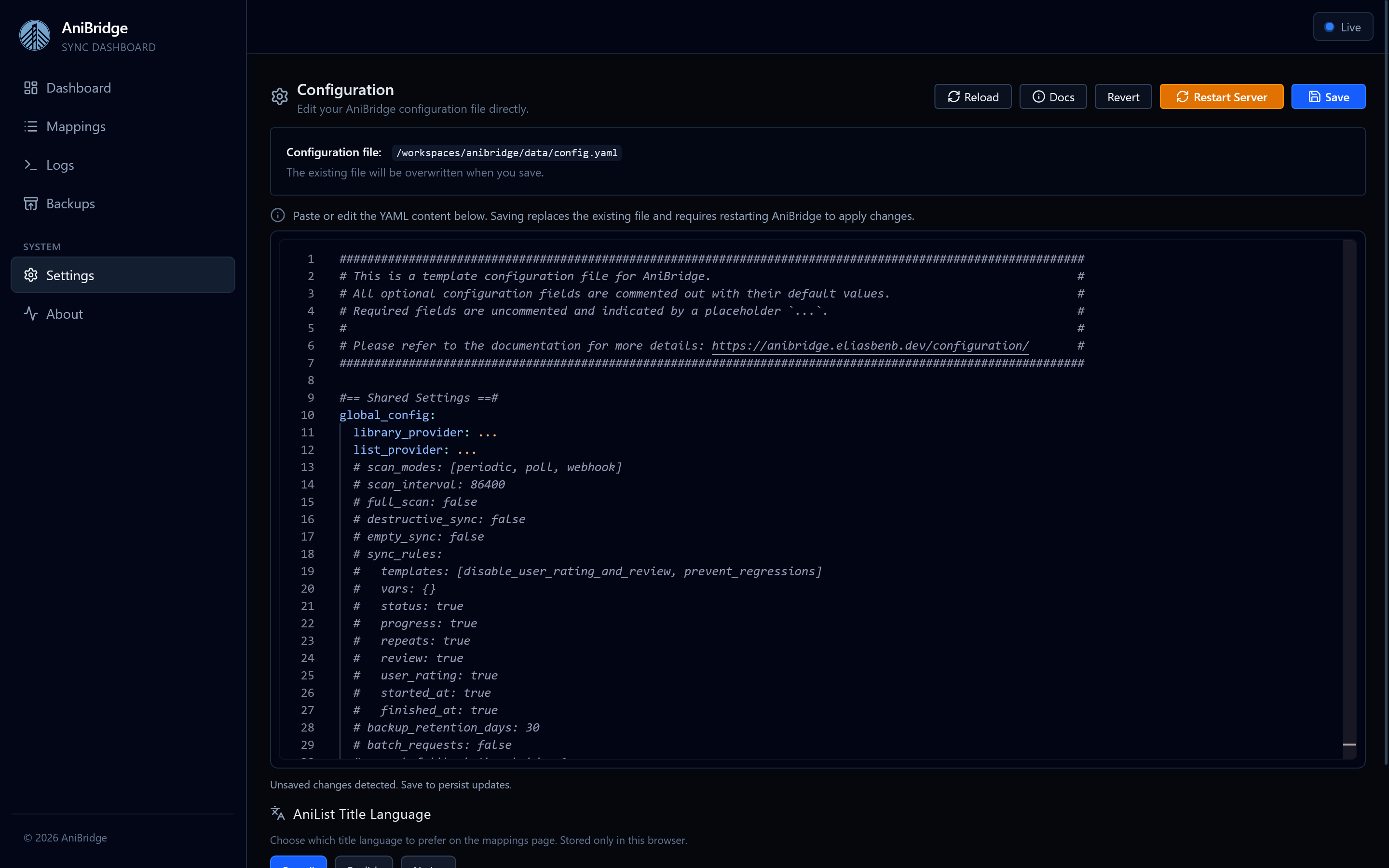 Settings Screenshot